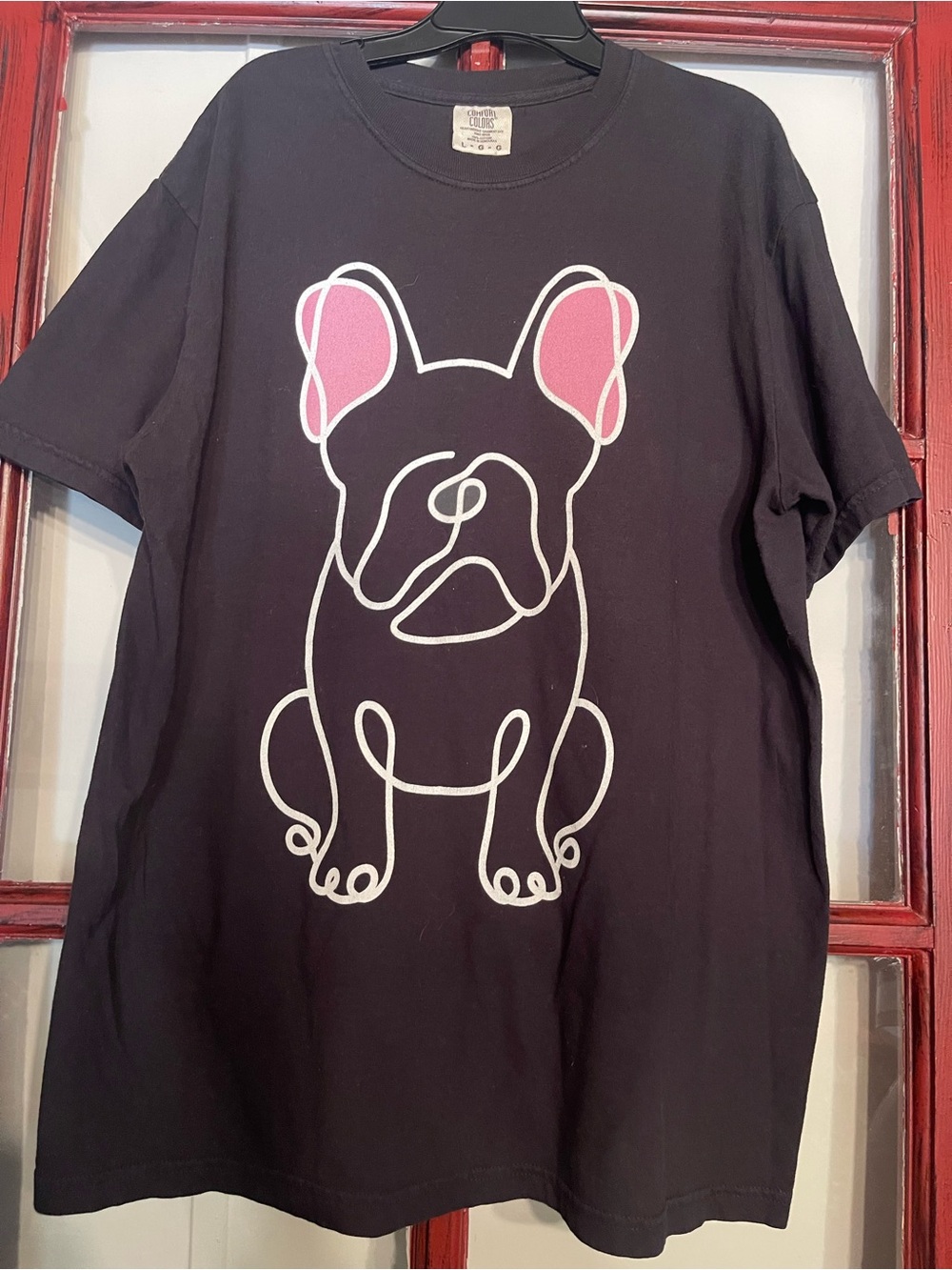 Comfort Colors Black Tee with Pink-Accent French Bulldog Graphic